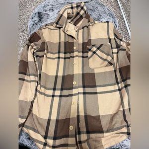 Fleece oversized plaid shacket in tan and brown